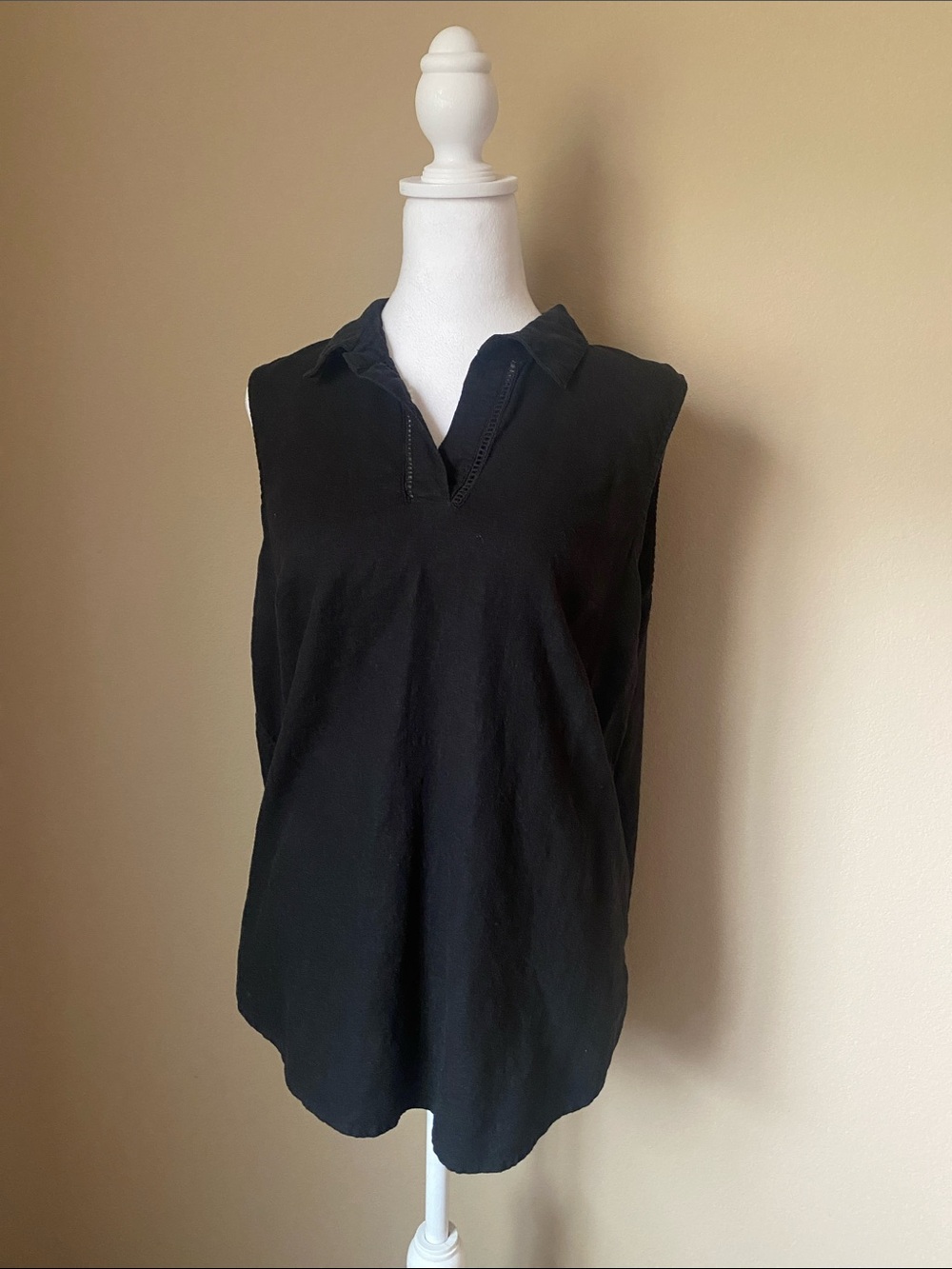 Vintage Joan Rivers Black Sleeveless Linen Tunic Top Large